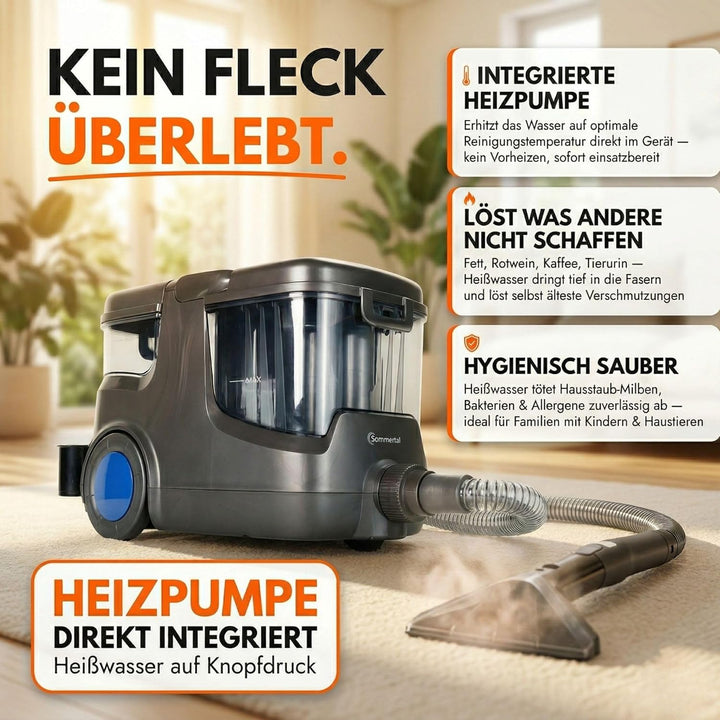 Sommertal HYDRO 9000 MAX Waschsauger | 1.000W, 28 kPa | Teppichreiniger & Polsterreiniger mit Dampfs