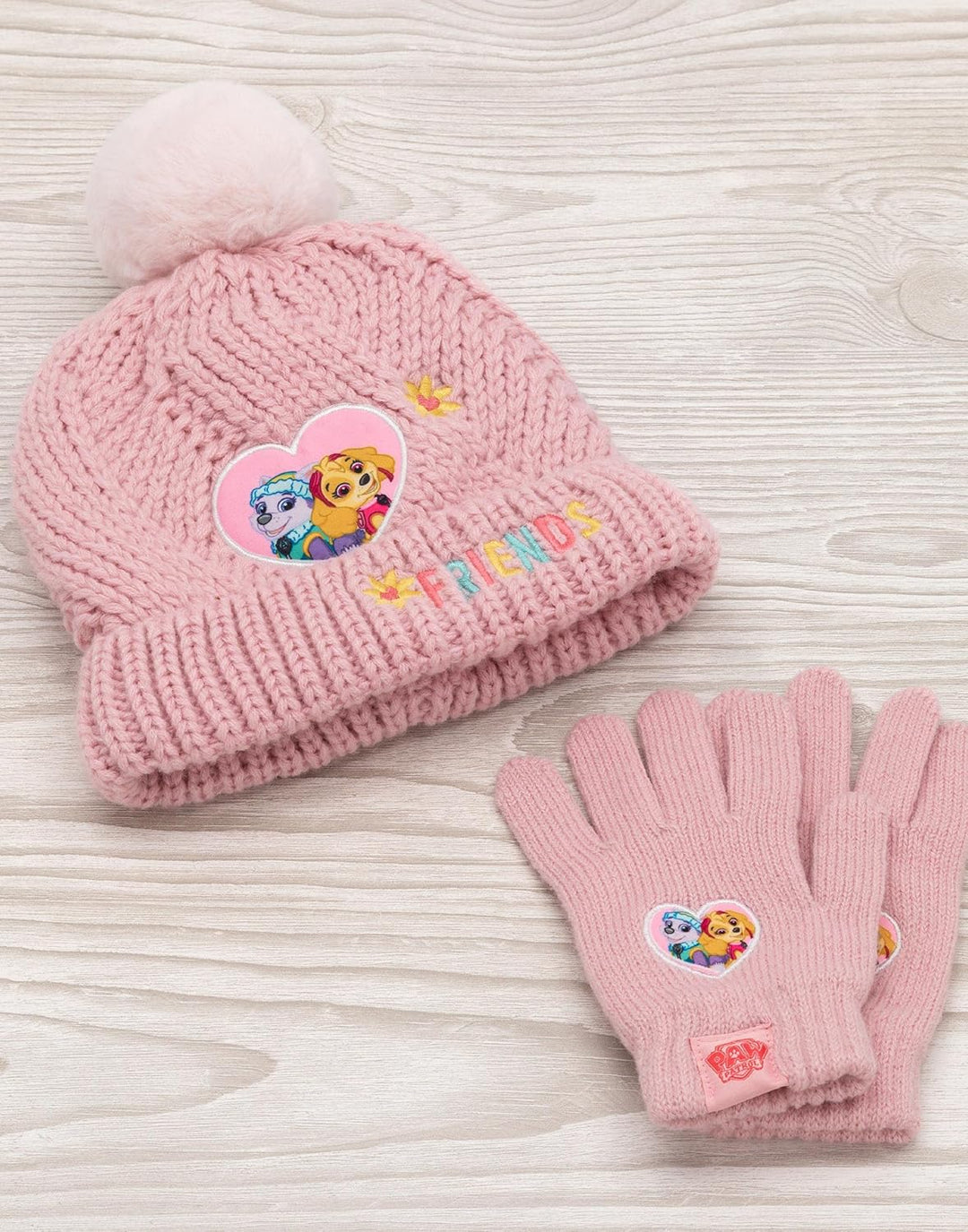Paw Patrol Pfotenpatrouillenhut und Handschuhe Kinder Mädchen rosa gestrickt Winter Mütze