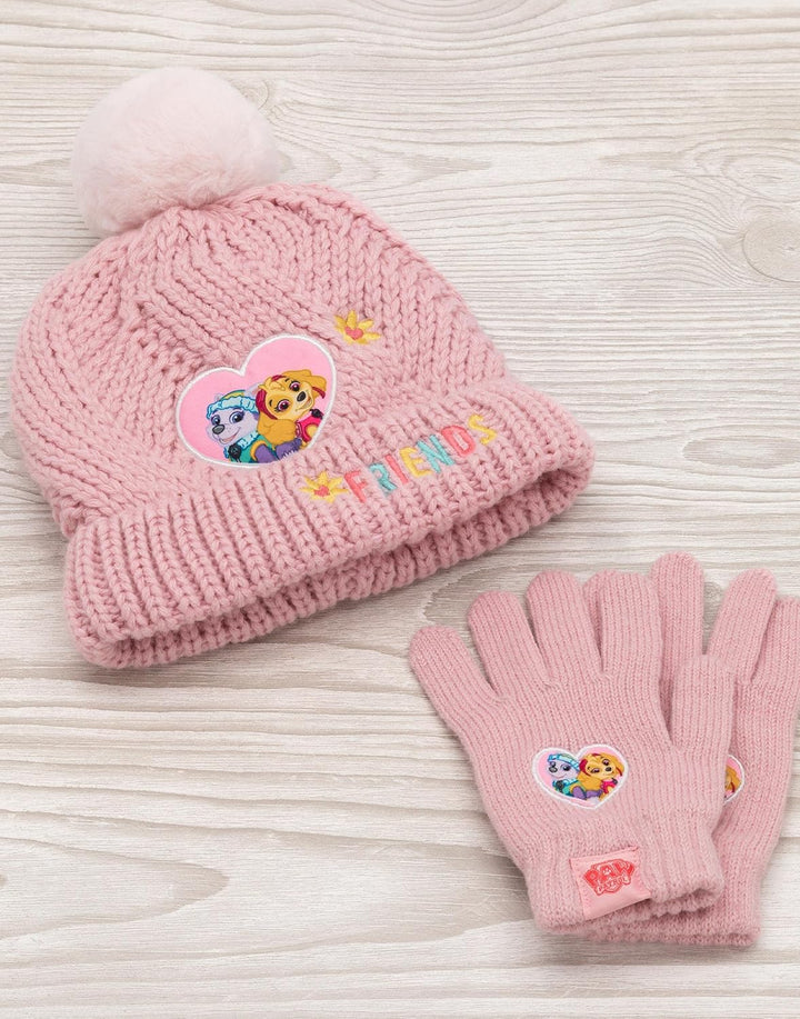 Paw Patrol Pfotenpatrouillenhut und Handschuhe Kinder Mädchen rosa gestrickt Winter Mütze