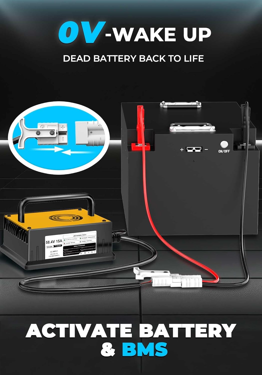 58,4V 15A LiFePO4 Lithium Batterie Ladegerät für 48V(51,2V) Lithium Eisenphosphat, Ladegerät für Lit