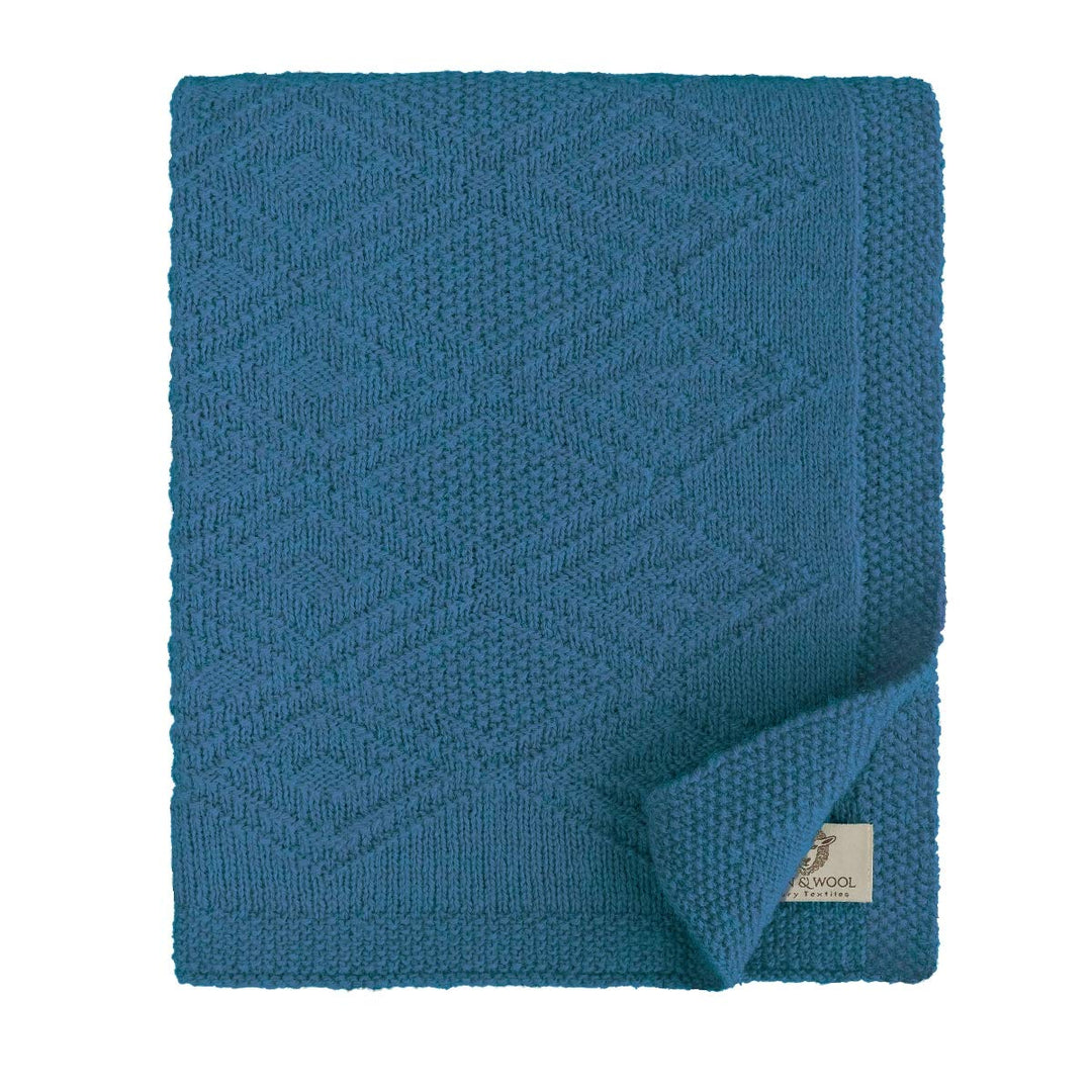 Linen & Cotton Babydecke Gestrickt Lilou Jungen Mädchen -100% Reine Neuseeland Wolle, Blau (85 x 65c