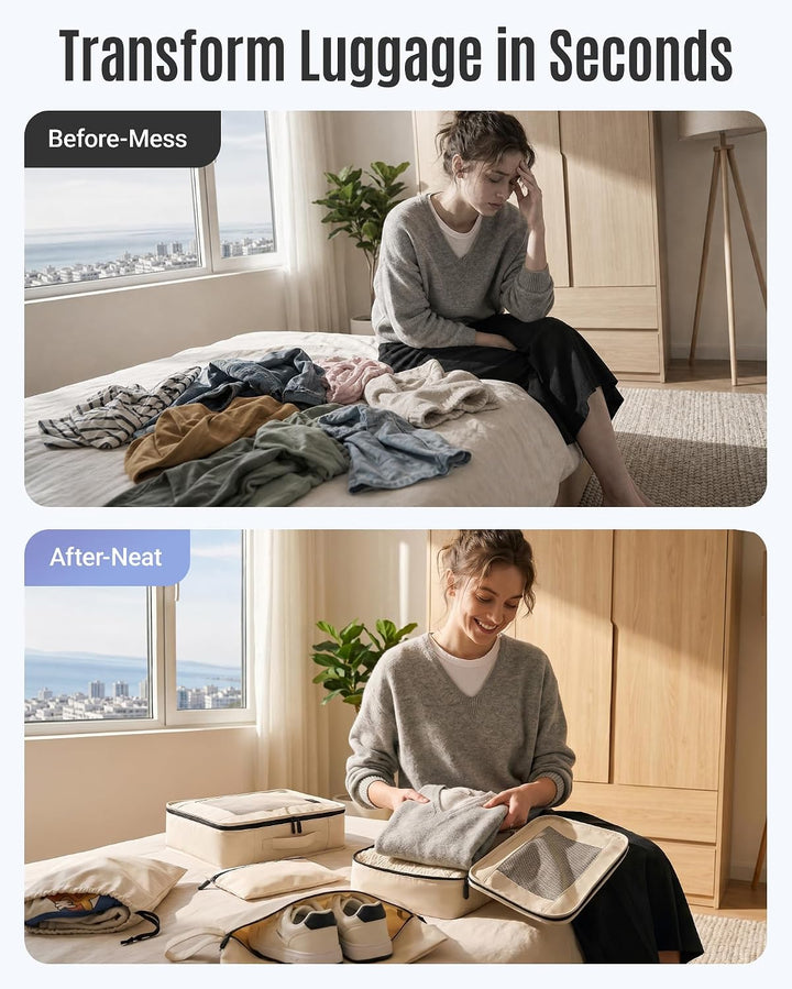 Light Flight Koffer Organizer 8-teilig Packing Cubes mit Tragegriff | Platzsparender Reiseorganizer