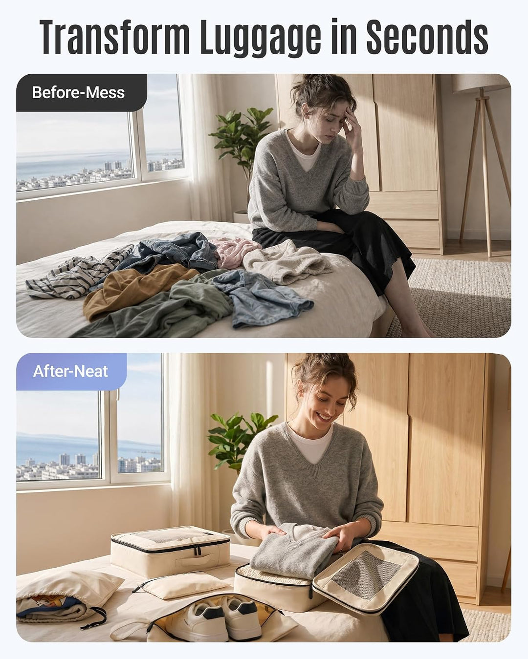 Light Flight Koffer Organizer 8-teilig Packing Cubes mit Tragegriff | Platzsparender Reiseorganizer