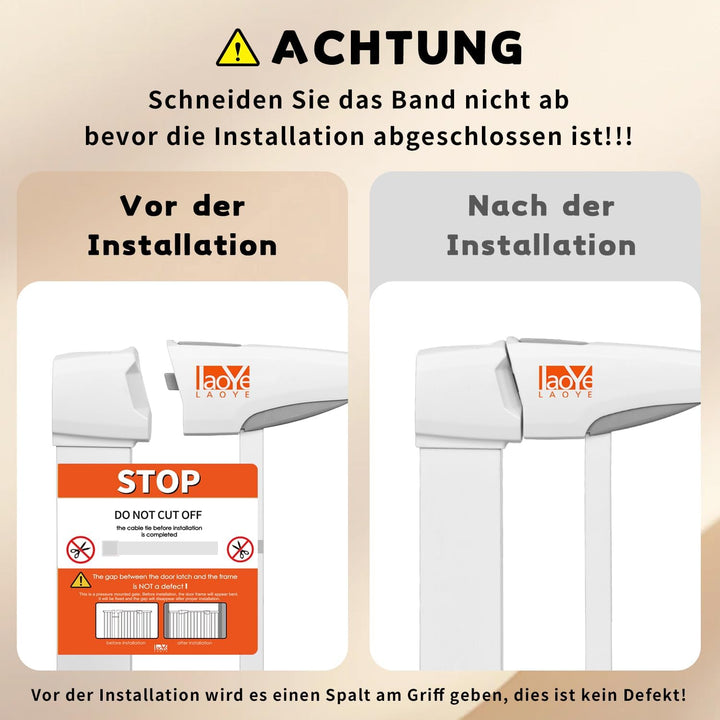 LAOYE Treppenschutzgitter ohne Bohren, Extra Hoch 76 cm Höhe, 75-124 cm Breite, Türgitter Baby mit 3