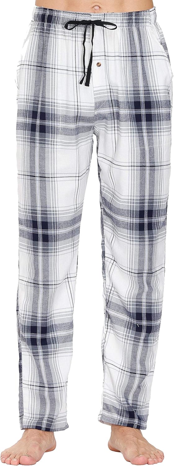MoFiz Herren Pyjamahose Warm Lang Baumwolle Weich Schlafanzughose Kariert Winter Nachtwäsche Freizei