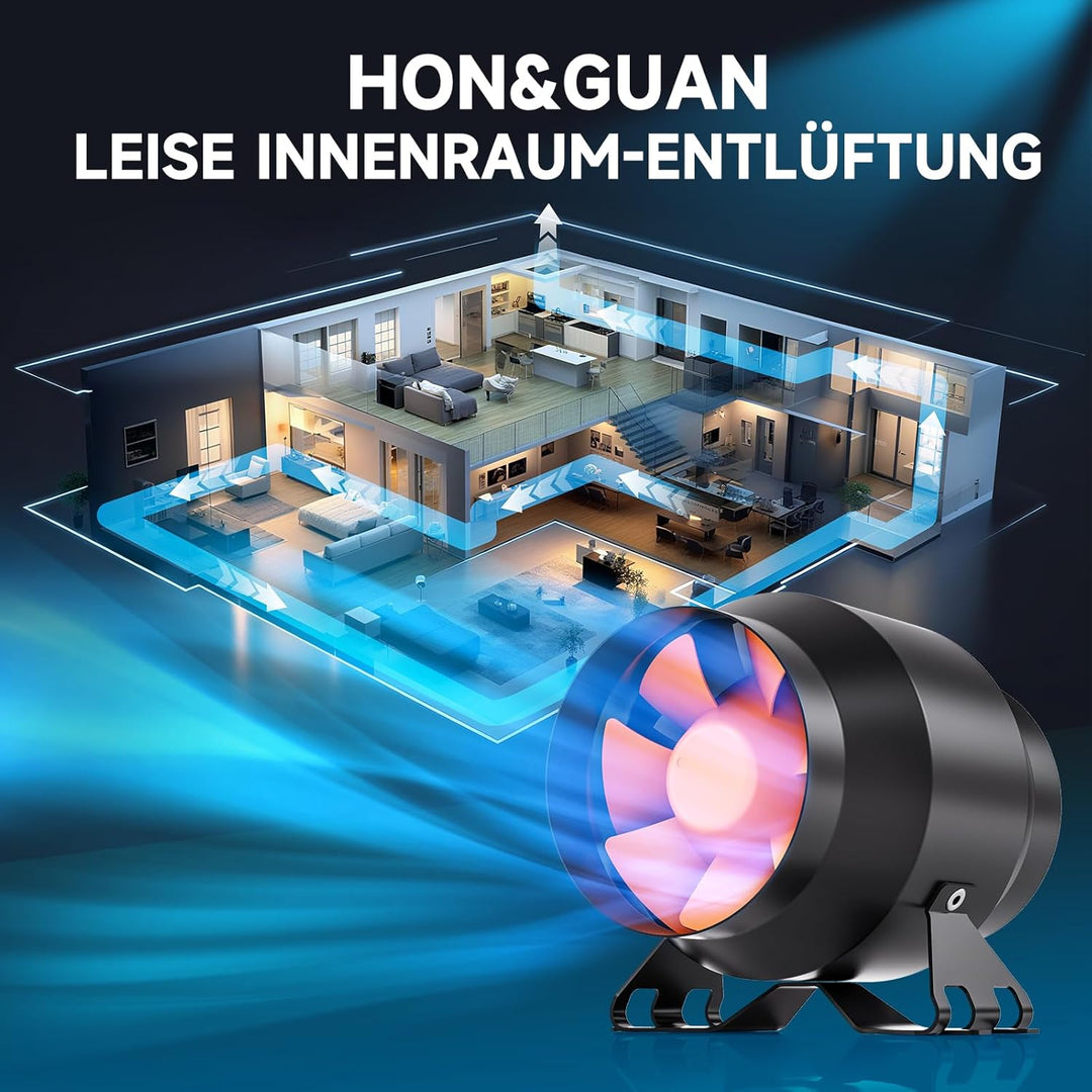Hon&Guan 100mm Rohrventilator mit Drehzahlregler,EC Rohrlüfter 360 m³/h EU-Stecker für Growzelt Gewä
