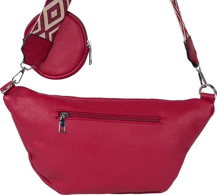 styleBREAKER Damen Halbmond Crossbody Schultertaschen Set 3-Teilig, Schultergurt mit Muster, Schlüss