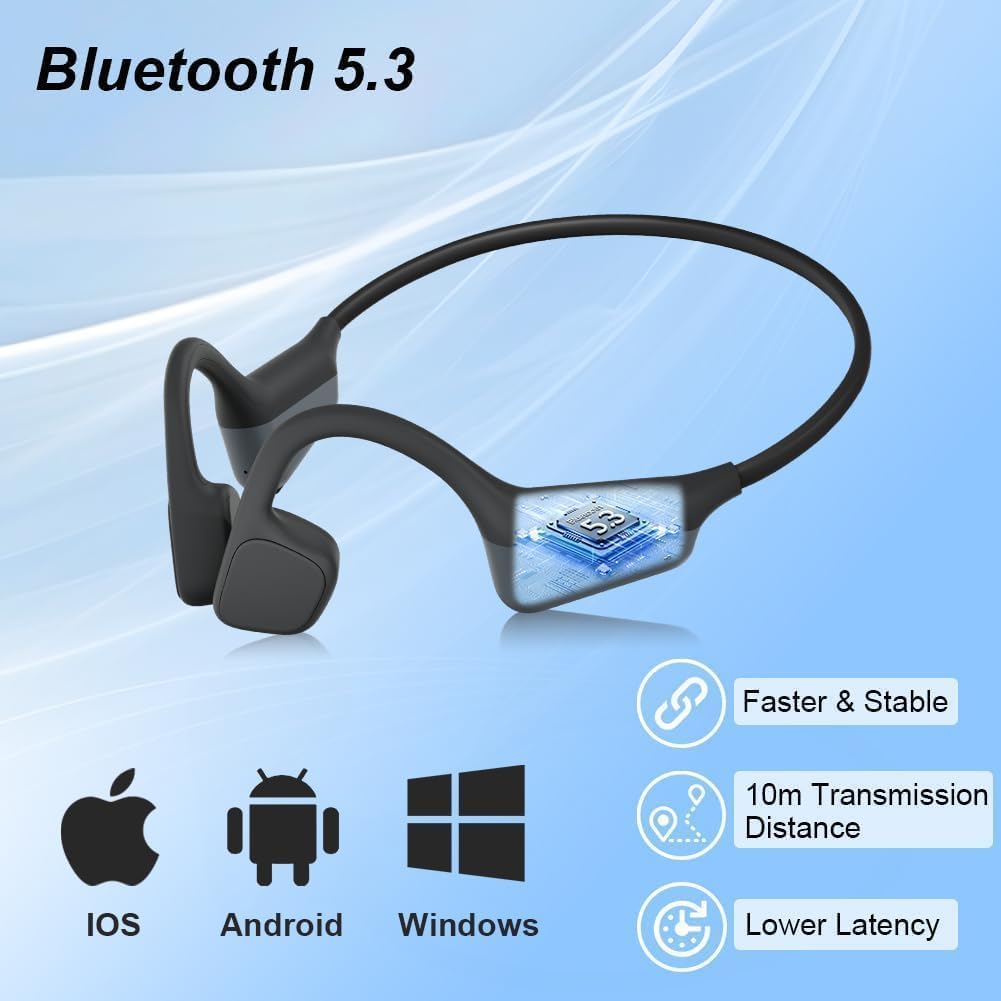 Knochenschall Kopfhörer, Open Ear Bluetooth 5.3 Kopfhörer Kabellos, 8 Stunden Akkulaufzeit, IPX5 was