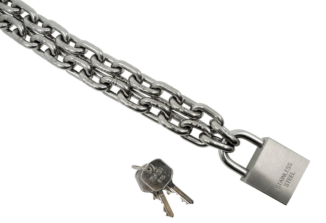 KAMERO Edelstahl V4A, Kettenschloss, Edelstahlkette mit Vorhängeschloss, rostfrei (4mm Kette, 200cm)