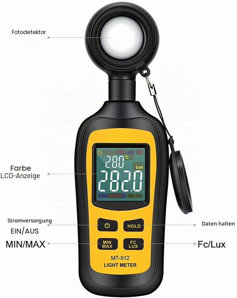 Digital Luxmeter Tragbare Photometer Belichtungsmesser Beleuchtungsstärke Lichtmesser mit Bereich bi