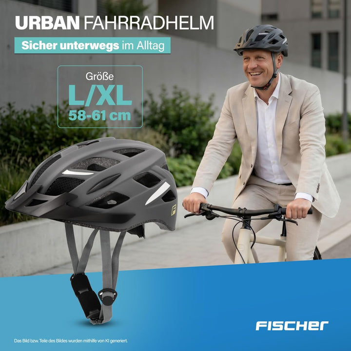FISCHER Unisex – Erwachsene Urban Lano Fahrradhelm L/XL, 58-61 cm Grau, L/XL, 58-61 cm Grau