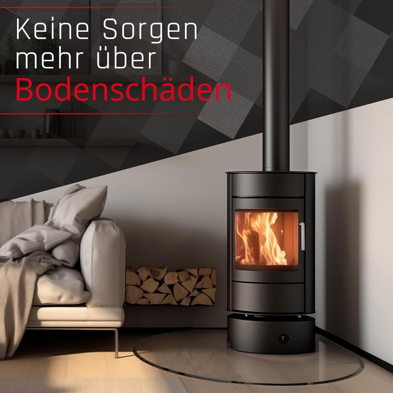 BIJON Glasplatte Tropfenbogen für Kaminofen mit Dichtlippe, Glasbodenplatte - Funkenschutzplatte Gla