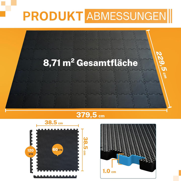 bonsport 12-60 Stück Bodenschutzmatte Fitness 40x40 cm - Sportmatte Puzzle Unterlage Hantelbank Gerä