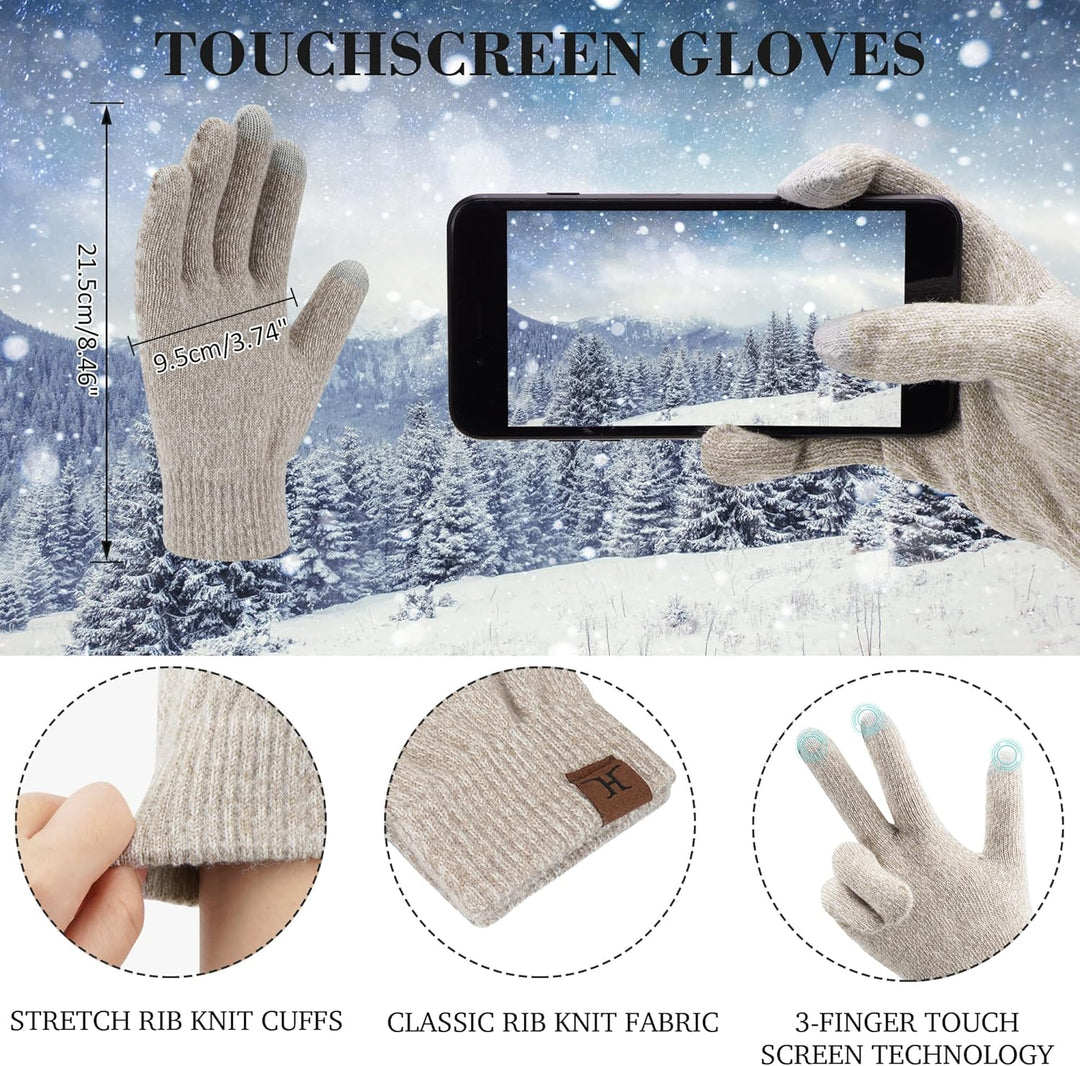 ZASFOU Damen Winter Mütze Schal Touchscreen Handschuhe Set Thermo Beanie Wintermütze Strickmütze Sch