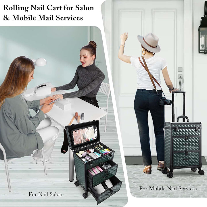 Kosmetik Trolley mit 2 Schubladen Friseurkoffer Gross Kosmetikkoffer Ngaelkoffer Make up Koffer mit