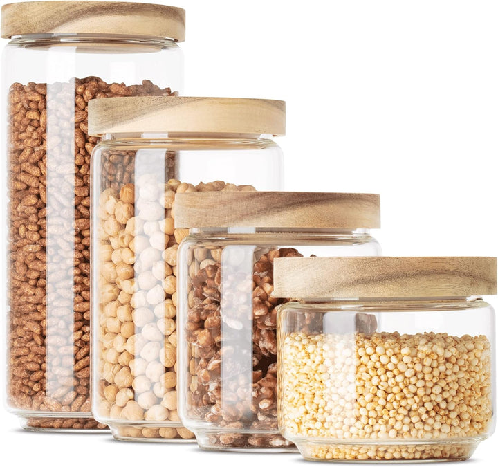 Econovo® Vorratsgläser mit Deckel Set 1000ml/700ml/500ml/300ml (4-teilig) aus Borosilikatglas mit Ho