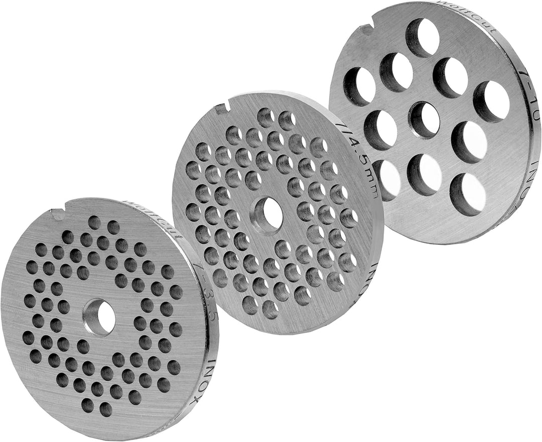 Wolfcut Lochscheibensatz kompatibel mit alle Fleischwolf Grössen 7/3,5mm + 4,5mm + 10mm Bohrung - fü