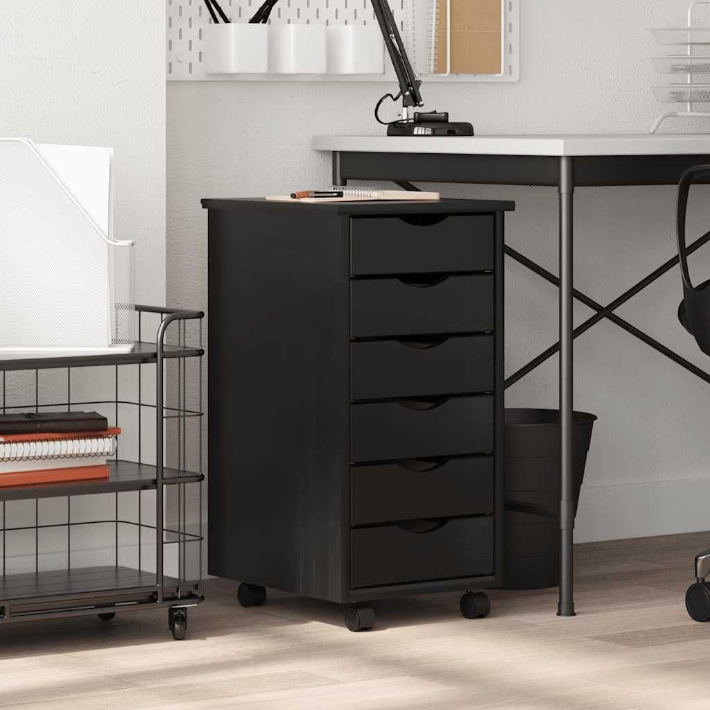 vidaXL Rollschrank mit Schubladen MOSS Schwarz Massivholz Kiefer, Kommode, Schubladenschrank, Schrei
