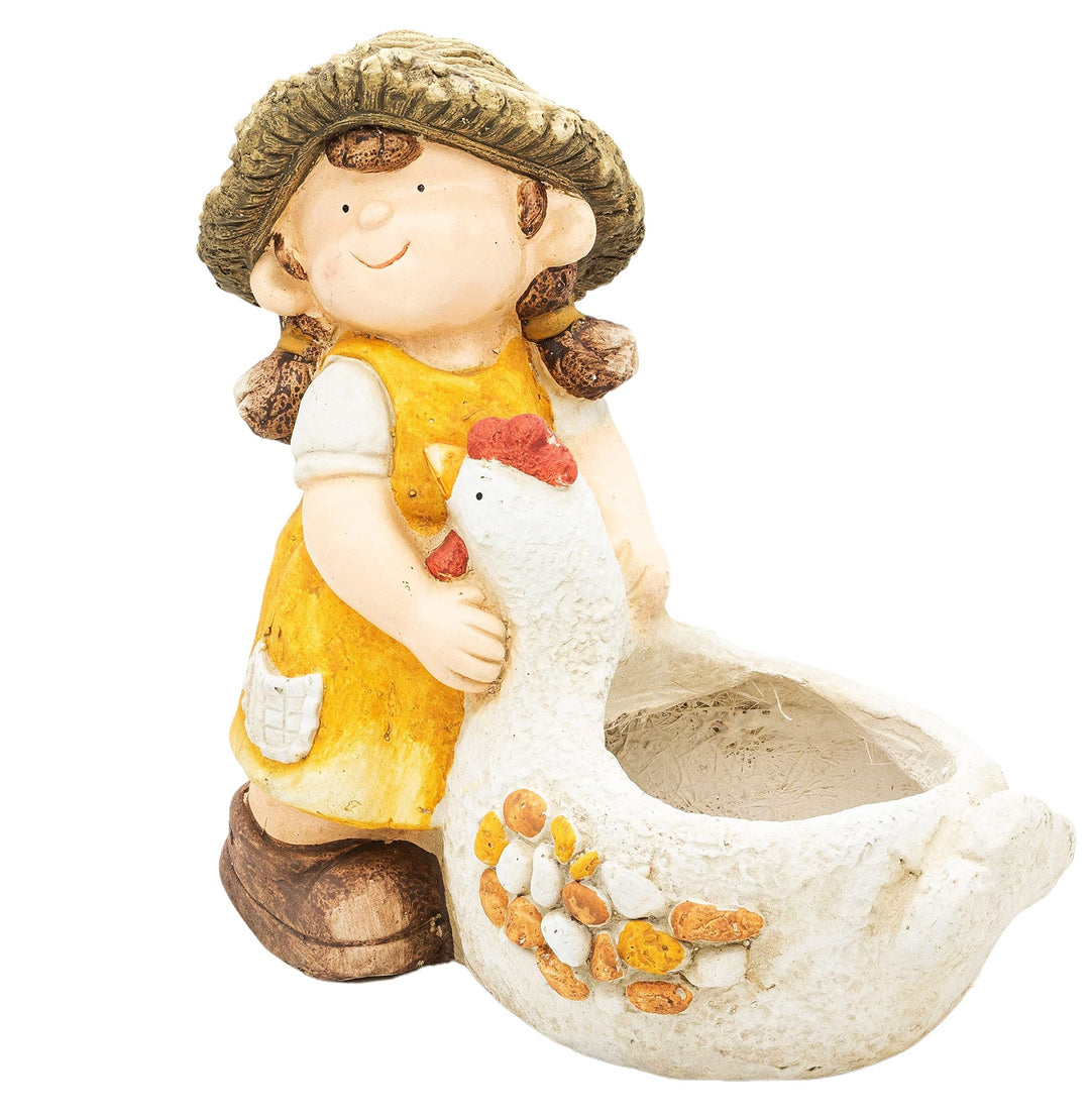 Wichtelstube-Kollektion XL Gartenfigur Dekofigur Katherina mit Huhn als Blumentopf Gartendeko Figure
