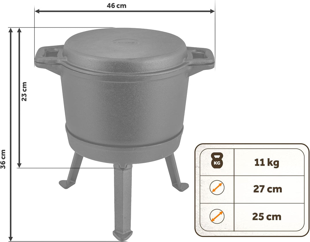 Berdsen Gusseisen Topf 8 L Dutch Oven - Emailierter Feuertopf für Lagerfeuer und Grill - 2-in-1 Deck