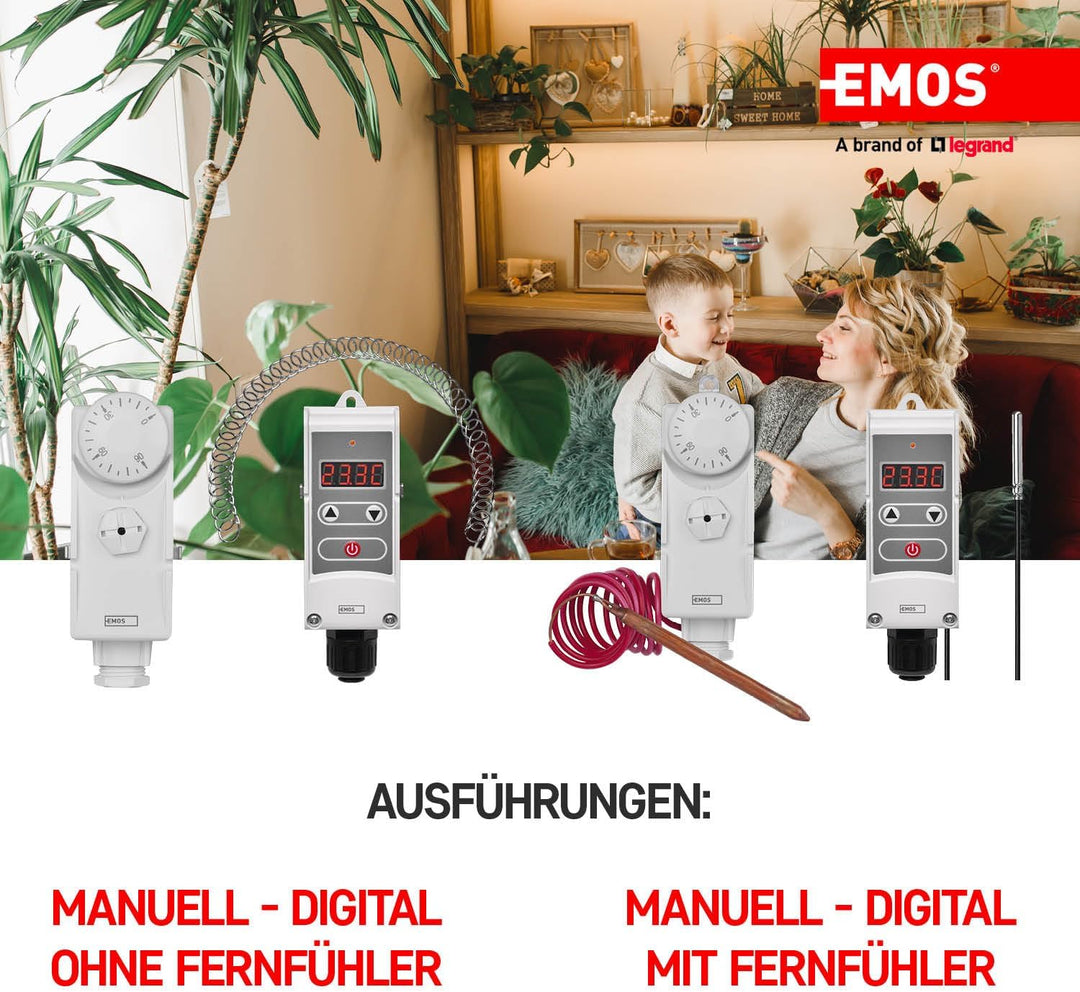 EMOS P5683 Anlegethermostat mit einstellbarer Schaltempfindlichkeit, Schraubenfeder und digitalem Di