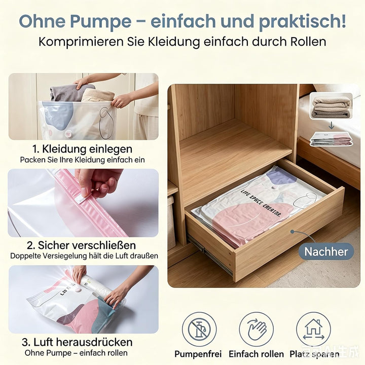 10 Stück Vakuumbeutel Ohne Pumpe (5x 80x100cm, 5x 50x70cm), Extra Dicke Vakuum-Aufbewahrungsbeutel f
