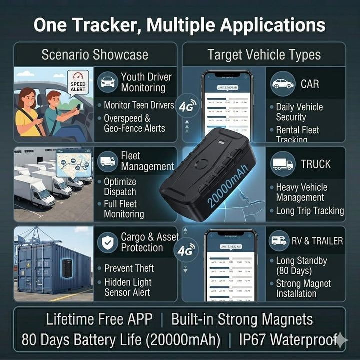 TKMARS TK918 Auto GPS-Tracker, 20000mAh. Langlebiger Akku, Starkes magnetisches Echtzeit-GPS-Trackin
