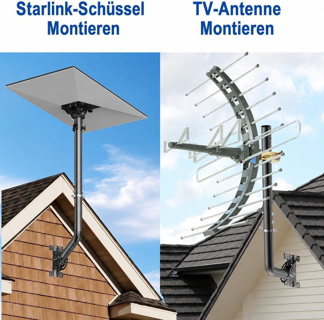 Universeller Antennenmast für Fernseh-, Satelliten-, Radio- und WLAN-Antennen - Verstellbarer Stände