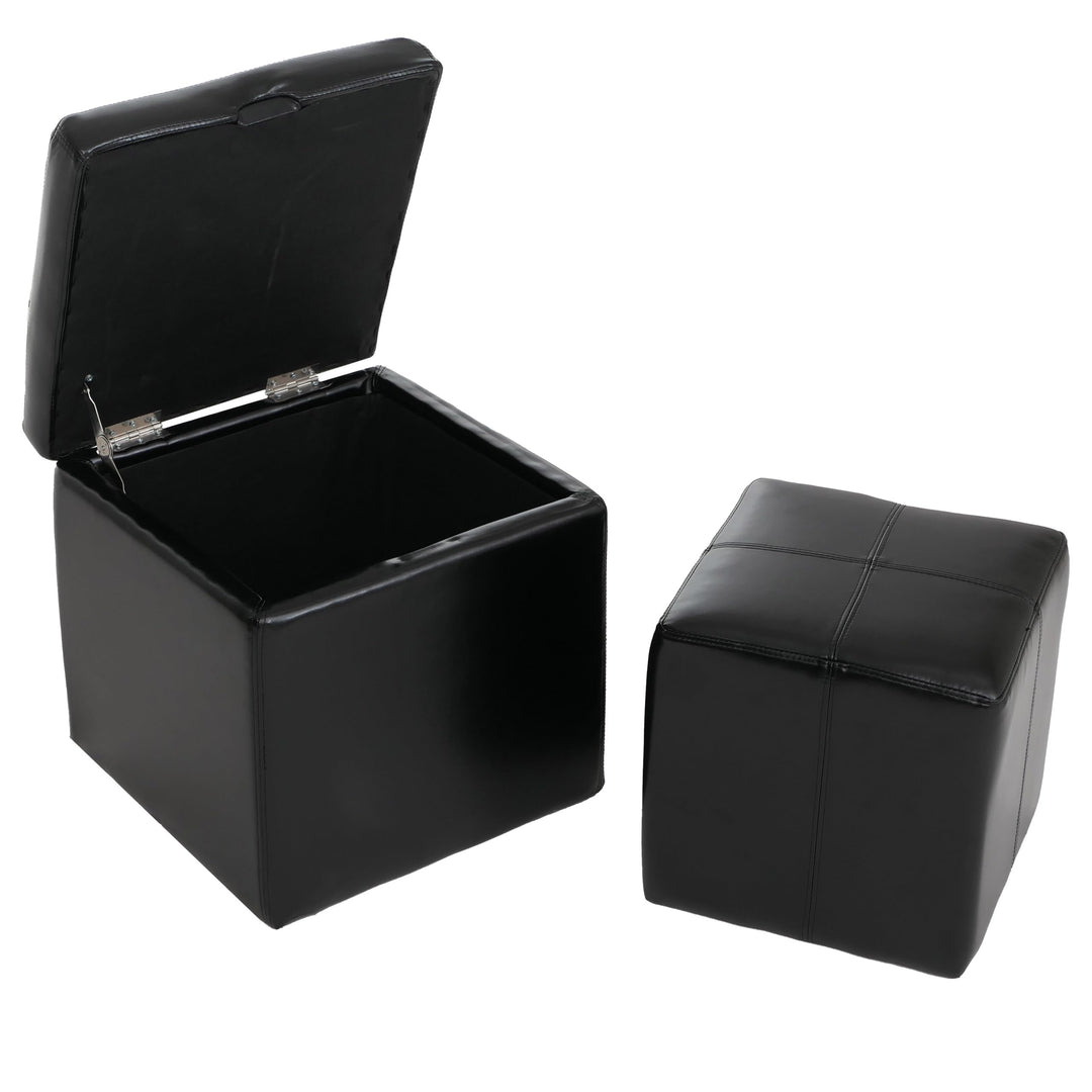 Mendler 2er Set Hocker Sitzwürfel Sitzhocker Aufbewahrungsbox Onex, Leder + Kunstleder, 45x44x44cm -