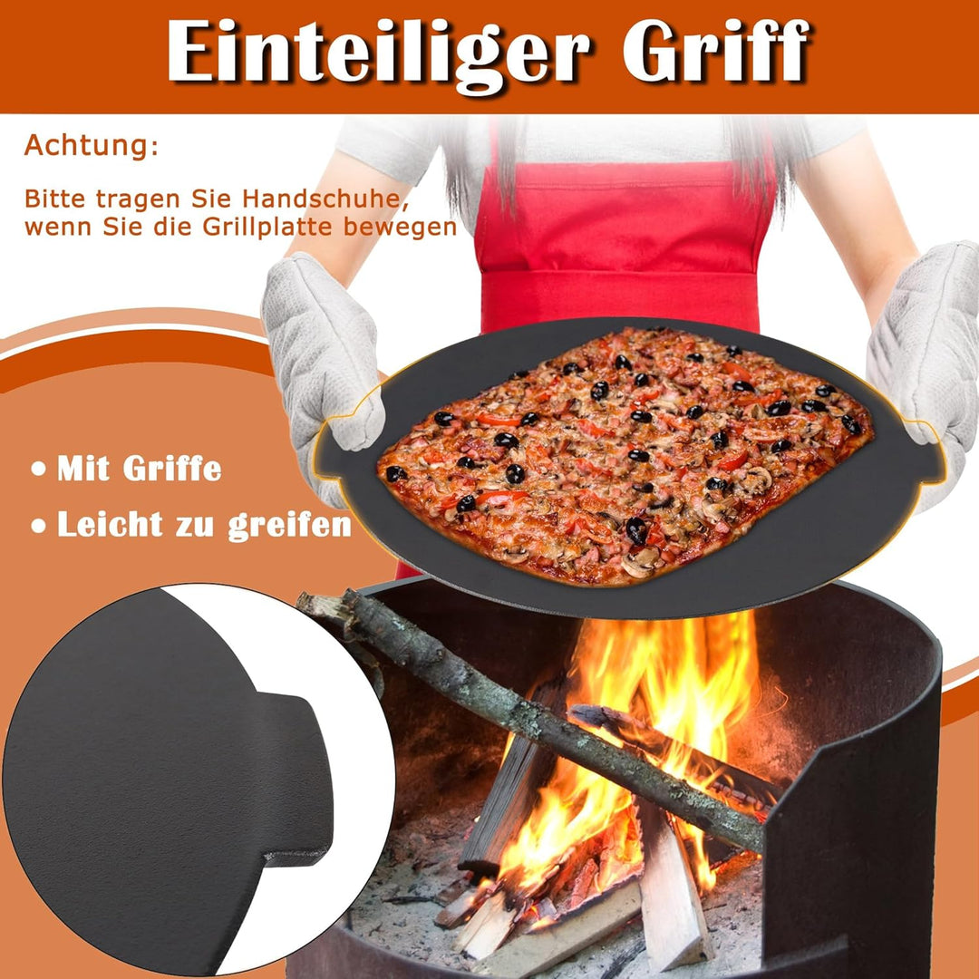 UISEBRT Gusseisen Grillpfanne Ø 45 cm, Runde Grillplatte mit 3 Beinen, Eingebrannt für perfektes Bra