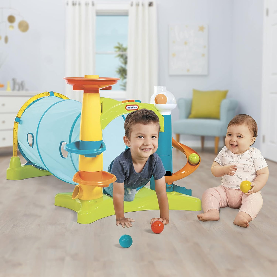 Little Tikes 658365EUC 2-in-1 Aktivitätstunnel-mit Ballrutsche, Fenster, Geräuschen &amp; Musik-für akti
