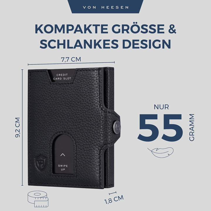 VON HEESEN Slim Wallet mit RFID Schutz - Geldbörse Herren klein - Mini Geldbeutel Damen Portmonee -