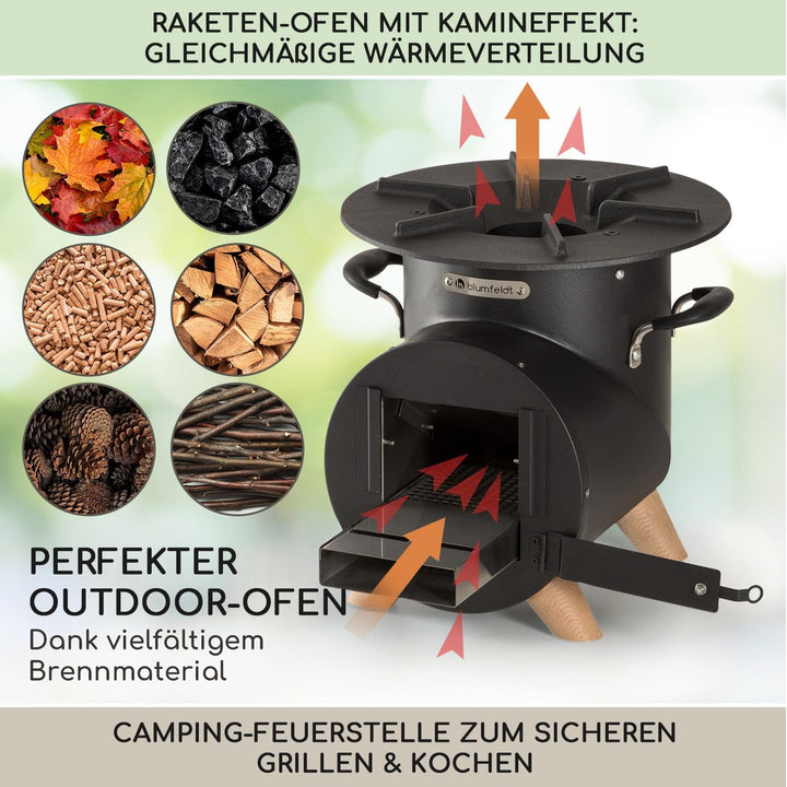 Blumfeldt Feuerstelle mit Grillrost, Feuerschale für Terrasse & Camping, Feuerschale-Set mit Grill,