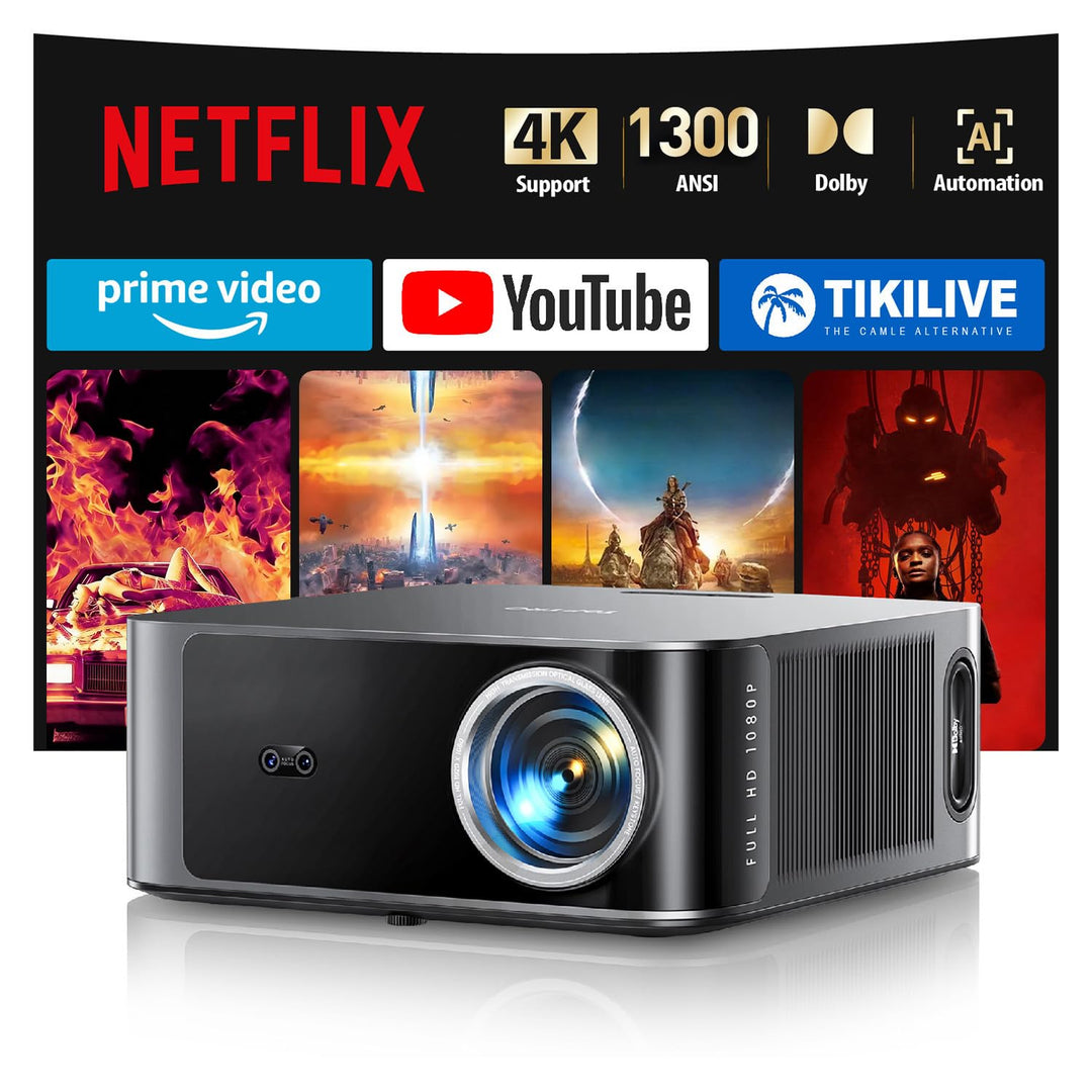 Beamer 4K【Offizielles Netflix & Dolby Audio】 Toptro 1200 ANSI Smart Beamer Heimkino, 1080P Full HD V