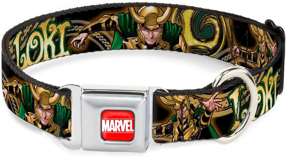 Marvel Buckle-down 22,9–38,1 cm Universe Loki Posen schwarz/Gold/grün Hundehalsband Mehrfarbig S - F