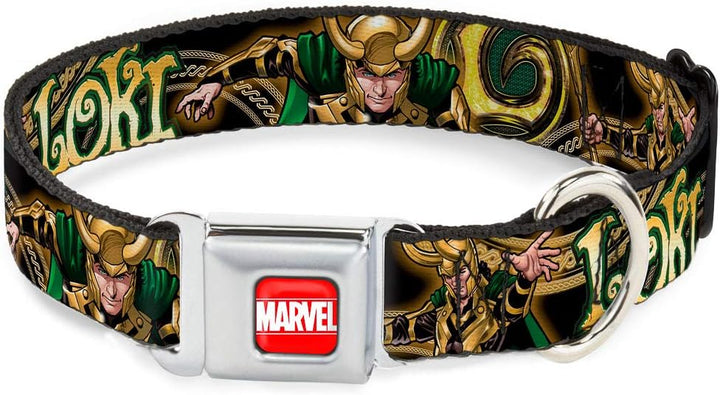 Marvel Buckle-down 22,9–38,1 cm Universe Loki Posen schwarz/Gold/grün Hundehalsband Mehrfarbig S - F