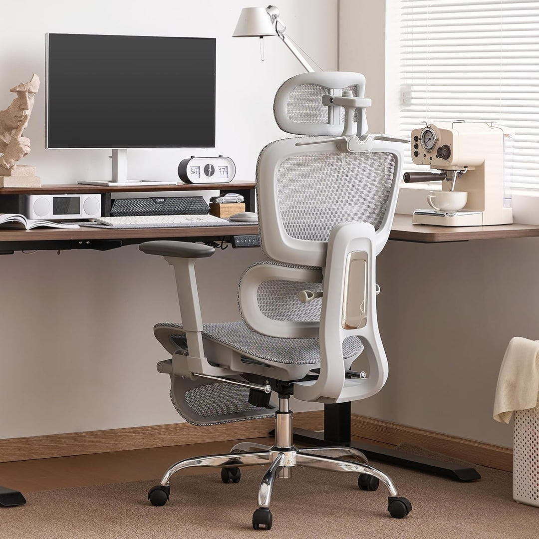 Ergonomischer Bürostuhl mit Fussstuhl & 3D Armlehnen - Gaming Stuhl mit 5-Fach Höhenverstellung, 2D