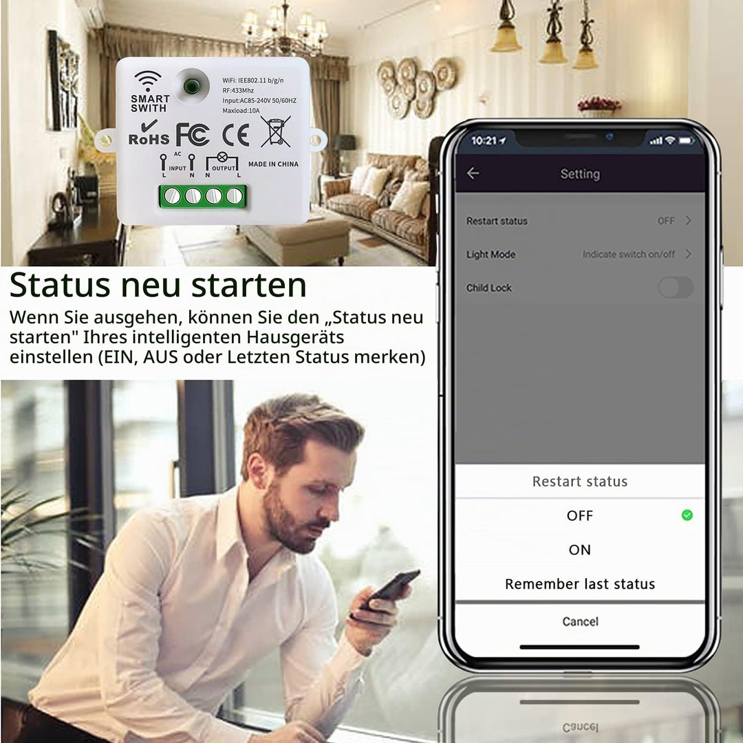 DieseRC Mini Wireless WiFi Switch, 2500W 10A RF Relay Fernbedienungsempfänger, Smart Control per Tel