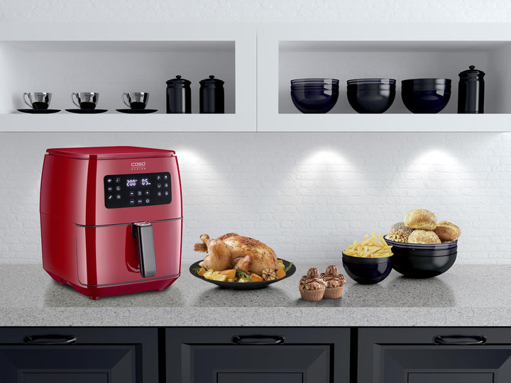 CASO AF 600 XL Red - grosse Heissluftfritteuse mit 6L Korbvolumen, 12 Automatik-Programme, Sensor-To