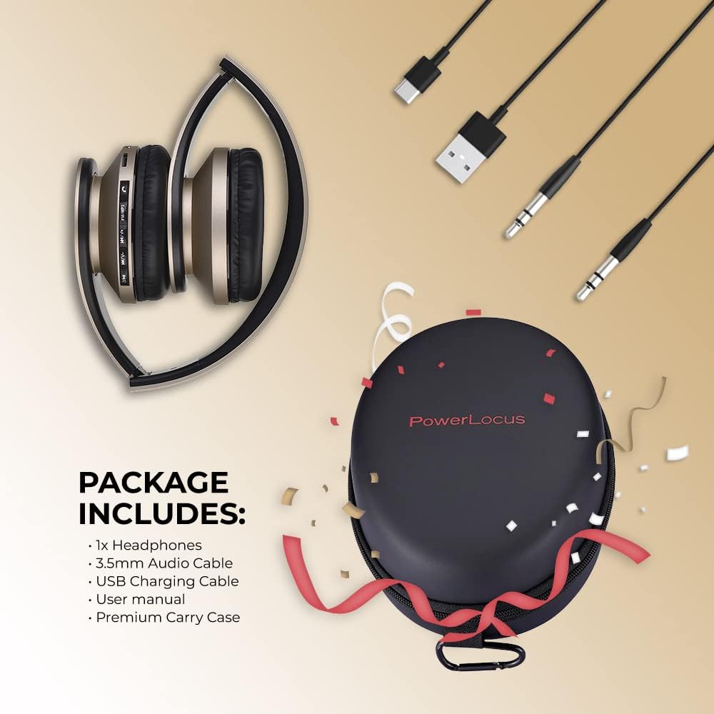 PowerLocus Bluetooth Kopfhörer Over Ear, Kabellose Kopfhörer, HiFi Stereo, Faltbare Kopfhörer mit Mi