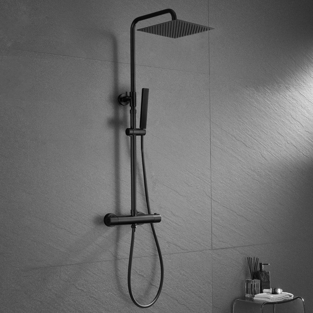 JOHO Thermostat Duschset aus Edelstahl Duschsystem mit Thermostatarmatur XL Kopfbrause Matt Schwarz