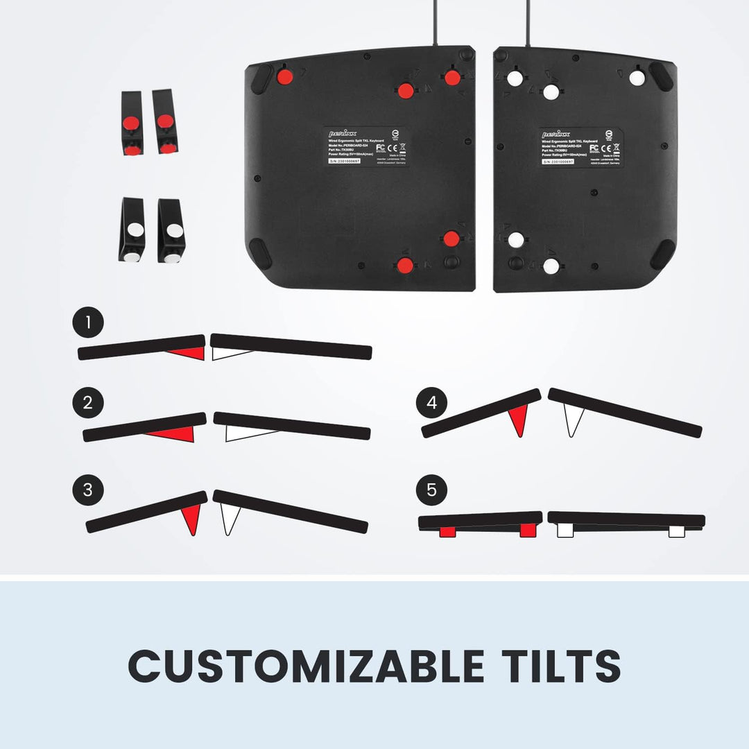 Perixx PERIBOARD-524B US, [Firmware aktualisiert] kabelgebundene ergonomische Split-Tastatur - Einst