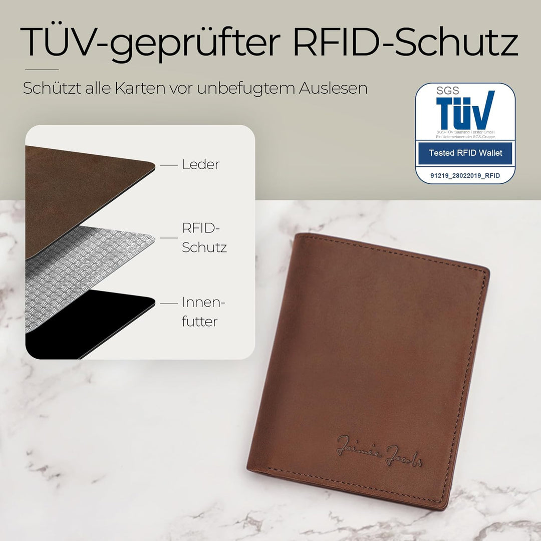 Jaimie Jacobs SLIMSTAR Geldbeutel dünne Geldbörse Leder Slim Wallet Hochformat Herren (Büffelleder D