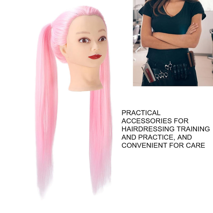 NSXAYIWE Rosa Haar-Mannequin-Kopf, Echthaar-Kosmetologie-Mannequin-Kopf, Puppenkopf für Haarstyling-