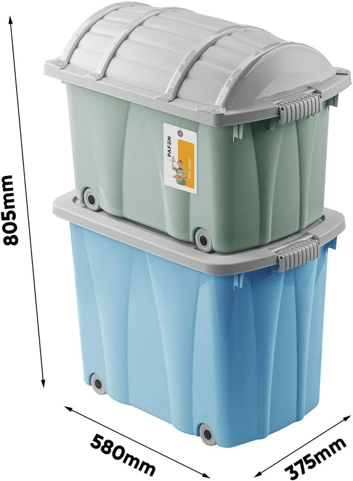 PAFEN Piraten Spielzeugkisten SET – 2x Schatzkiste 49l + 62l mit Rollen - Spielzeugbehälter Aufbewah