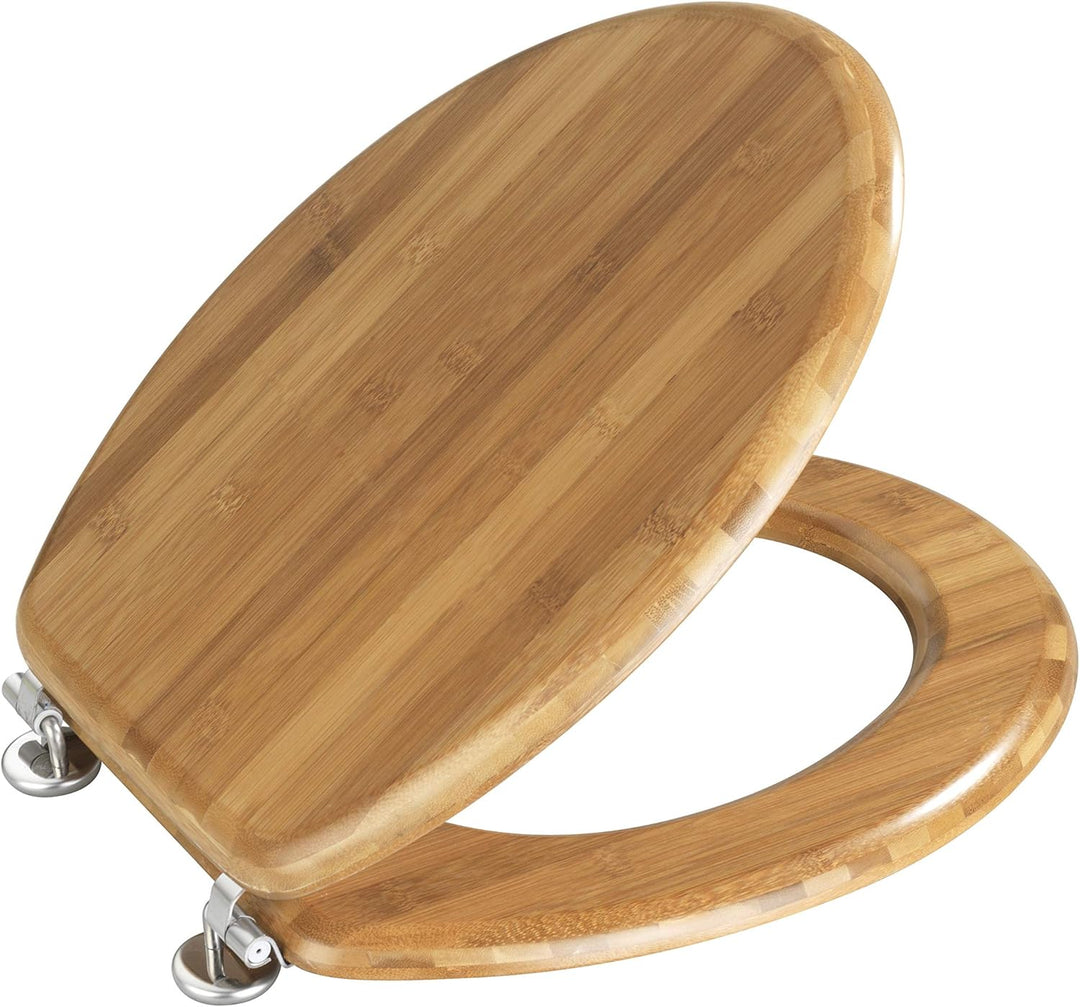 WENKO WC-Sitz Bambus, Toilettensitz aus echtem Bambus, WC-Deckel mit rostfreien Edelstahl-Scharniere