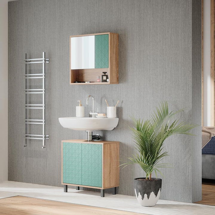 Vicco Bad Spiegelschrank Agasta, Mintgrün/Sonoma, 54 x 53 cm Mintgrün Spiegelschrank, Mintgrün Spieg