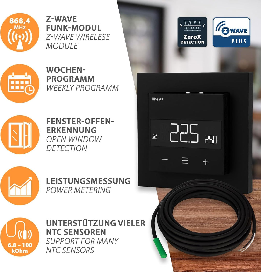 Heatit Z-TRM6 Z-Wave Plus Thermostat Raumregler mit EXT. Sensor für Fussbodenheizung elektrisch und