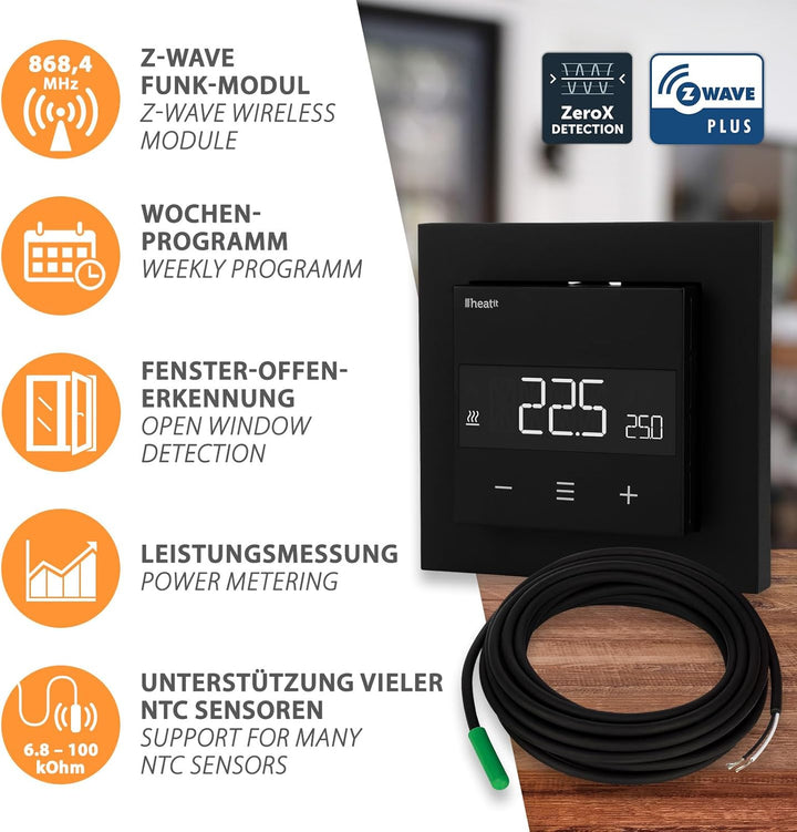 Heatit Z-TRM6 Z-Wave Plus Thermostat Raumregler mit EXT. Sensor für Fussbodenheizung elektrisch und