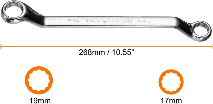 QUARKZMAN 2 Stück 45-Grad-Offset-Ringschlüssel 17mm x 19mm Metrisch 12-Punkt Spiegelverchromter Legi